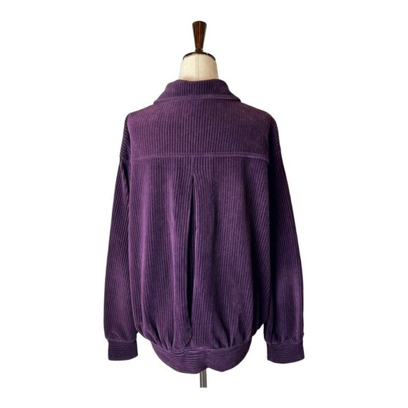 St John Sport Purple Ribbed Velour Collared Button Front Jacket Size M - Picture 2 of 10